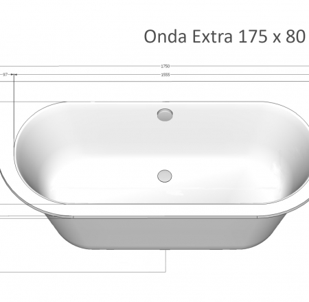 Vanna ONDA 175x80cm balta bez paneļa+sifons